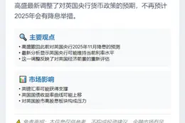 高盛：不再预计英国央行将在2025年降息