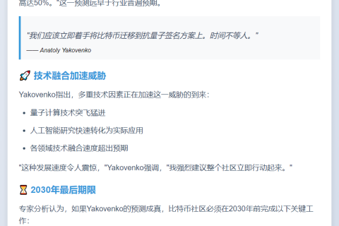 比特币需在2030年前应对量子计算威胁