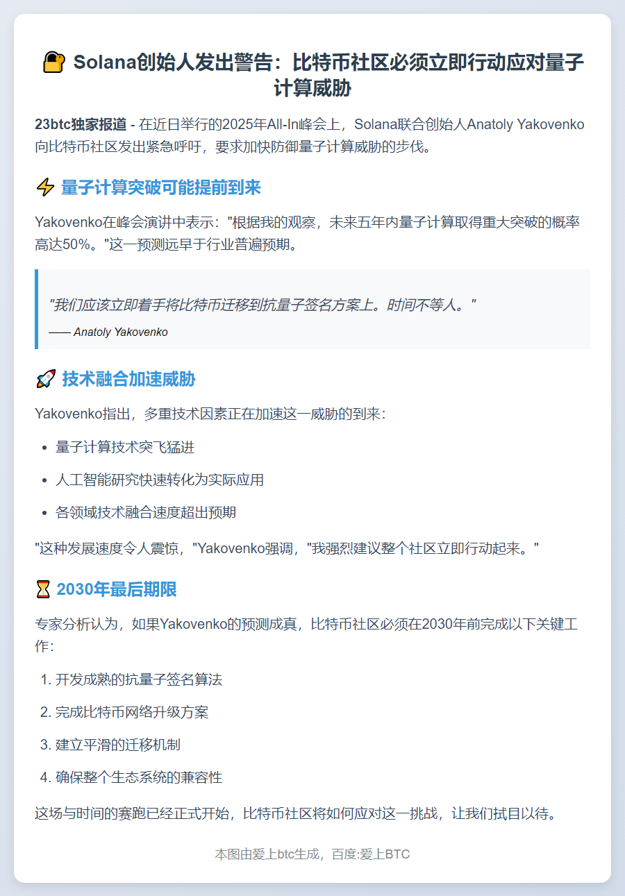 比特币需在2030年前应对量子计算威胁