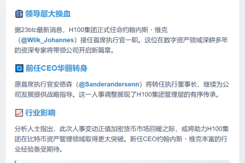 瑞典H100Group任命约翰内斯・维克为新CEO