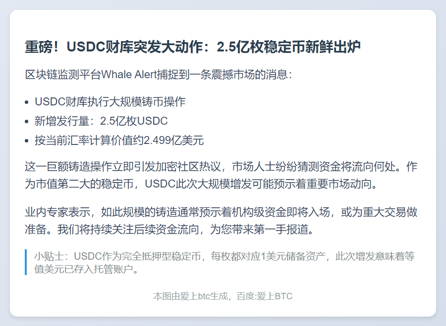 USDC发行2.5亿枚