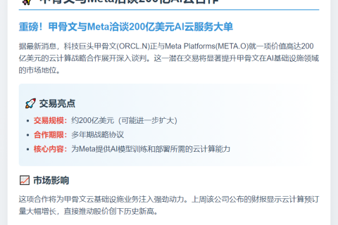 甲骨文与Meta洽谈200亿AI云合作