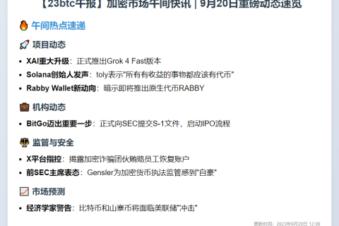 23btc午报 | 9月20日重要动态速览