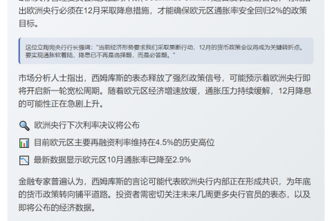 西姆库斯呼吁欧洲央行12月降息控通胀