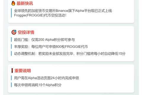"Binance Alpha上线FROGGIE，需200积分"