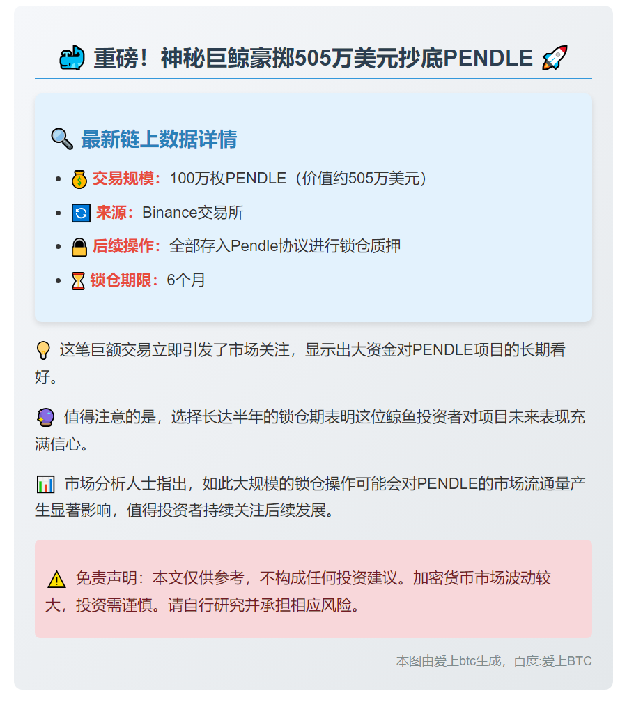 鲸鱼锁仓百万PENDLE半年