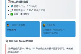"Eric Trump：WLFI涨幅近20倍，跻身加密交易前十"
