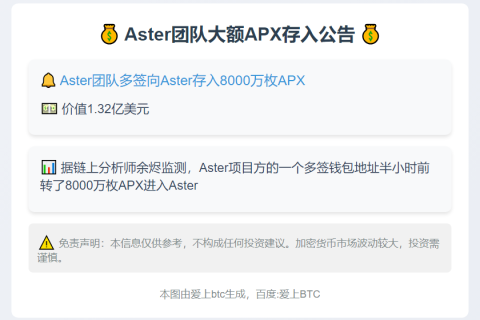 Aster团队多签存入8000万APX