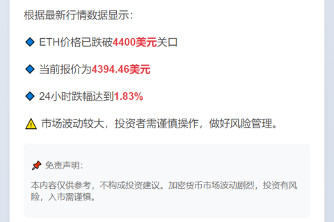 ETH跌破4400美元