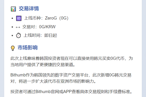Bithumb上线0G韩元交易