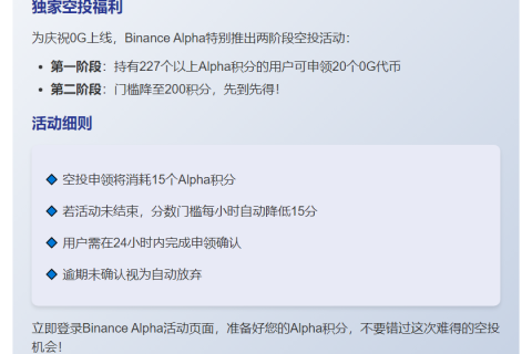 "Binance Alpha 9月22日上线0G，空投需227分"