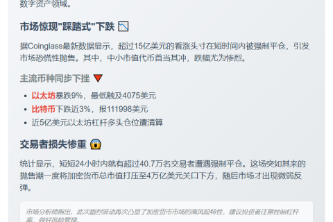 15亿美元押注强平 加密货币午后闪崩