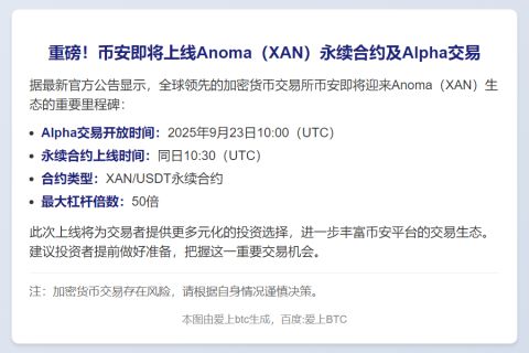币安上线Anoma及Alpha合约交易