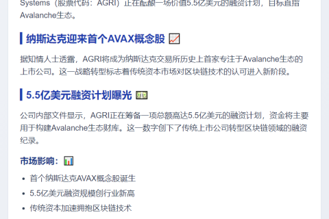 AGRI拟融资5.5亿美元转型AVAX财库