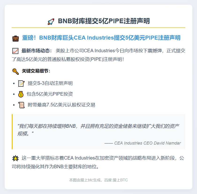 BNB 财库提交 5 亿 PIPE 注册声明
