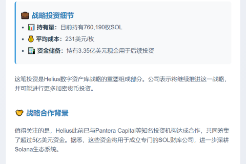 Helius购入超76万枚SOL