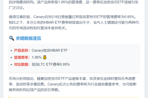 "Canary现货HBAR ETF费用1.95%"