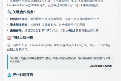 CleanSpark获1亿美元比特币质押信贷