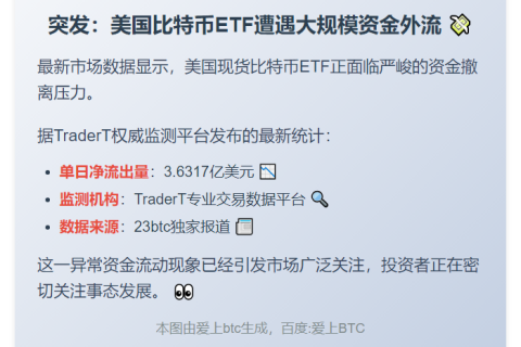 比特币ETF单日净流出3.63亿美元