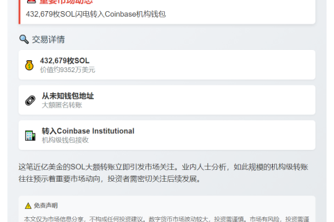 巨额SOL转入Coinbase机构钱包