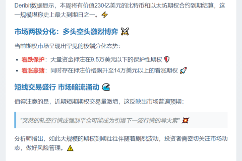 周五230亿美元BTC和ETH期权到期