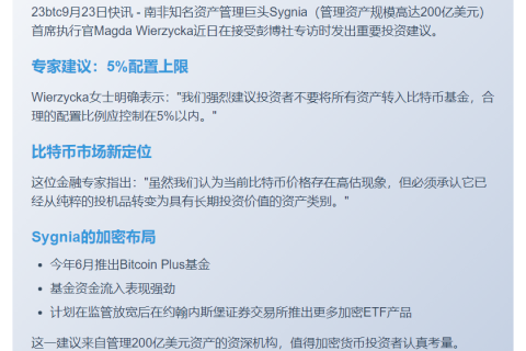 南非资管：比特币配置上限5%