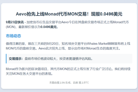 Aevo上线MON代币，报价0.0496美元