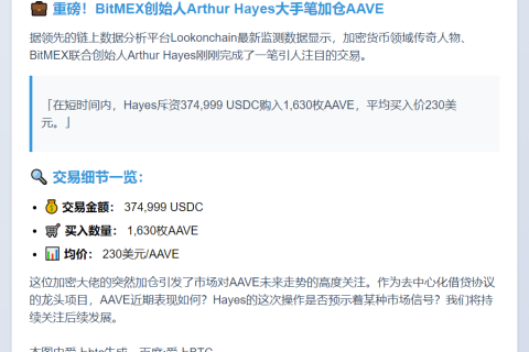 Arthur Hayes豪掷37.5万USDC狂购1,630枚AAVE