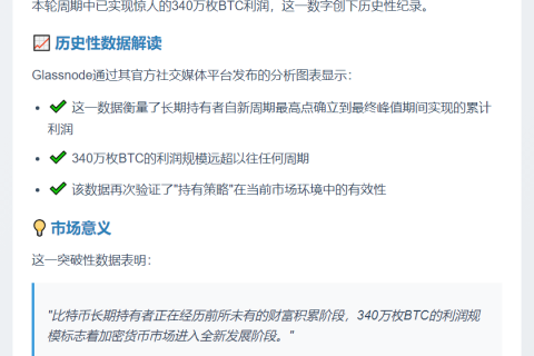 BTC长期持有者获利340万枚