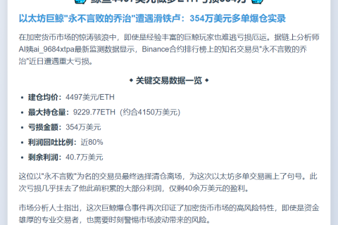 鲸鱼4497美元做多ETH亏损354万