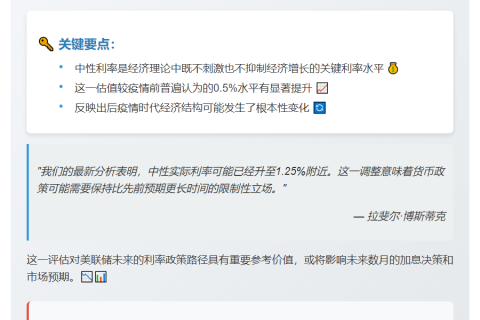 博斯蒂克：中性实际利率约1.25%