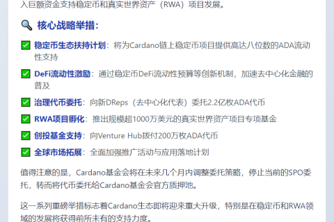 Cardano路线图更新：聚焦稳定币与RWA