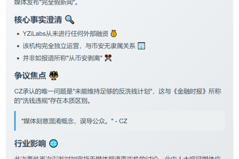 CZ驳斥FT假新闻：YZiLabs独立运营