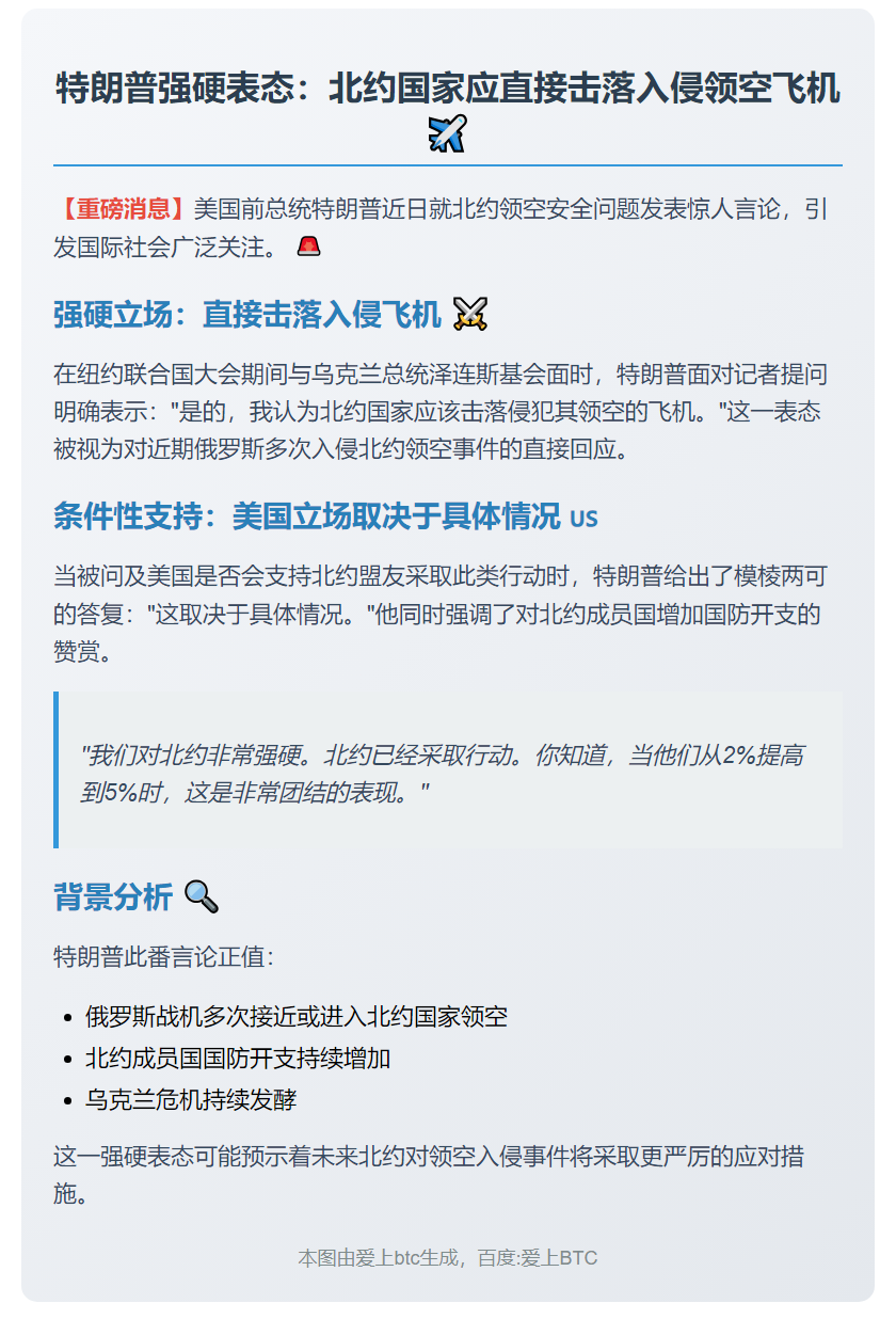 特朗普：北约应击落入侵领空敌机