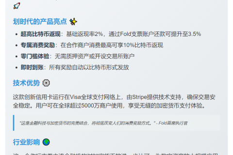 Fold联名Stripe与Visa推比特币返利卡