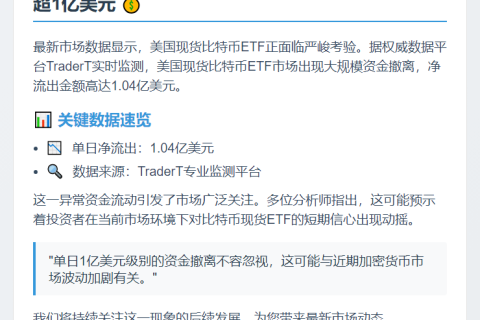 美比特币ETF单日净流出1.04亿美元