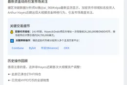Hayes疑似抛售2628万枚ONDO