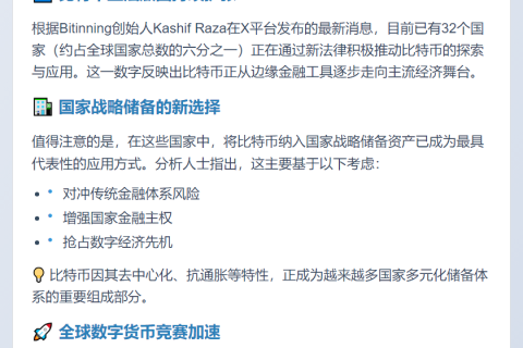 全球32国探索比特币新法