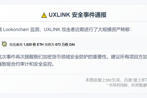 UXLINK 攻击者将 1620 枚 ETH 兑换为 673 万枚 DAI