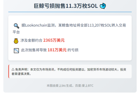 巨鲸亏损抛售11.3万枚SOL