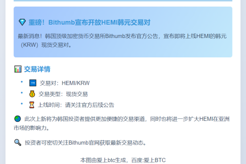 Bithumb上线HEMI韩元交易