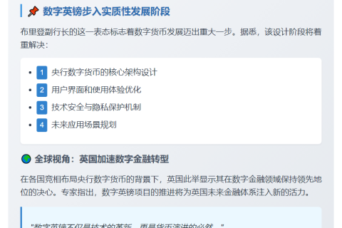 英央行副行长：数字英镑进入设计阶段