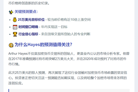 比特币或达25万美元