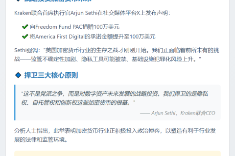 Kraken承诺向2个支持加密货币的政治组织共捐赠200万美元