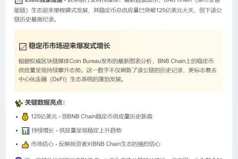 BNB Chain稳定币供应量破125亿美元