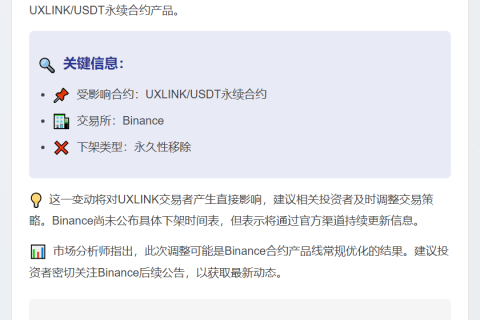 Binance下架UXLINK永续合约