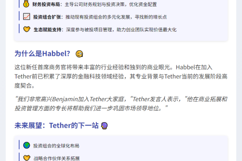 Tether任命Benjamin Habbel为新任CCO