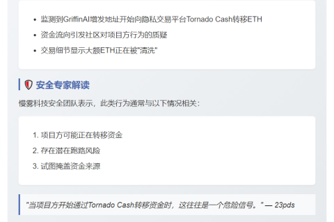 GriffinAI增发ETH转至TornadoCash