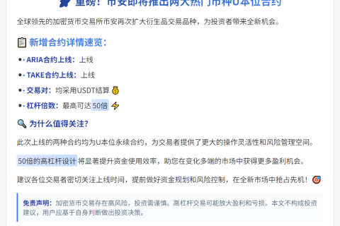 币安上线ARIA、TAKE永续合约