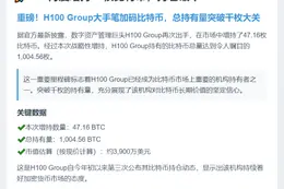 H100再度增持47枚比特币，持仓破千
